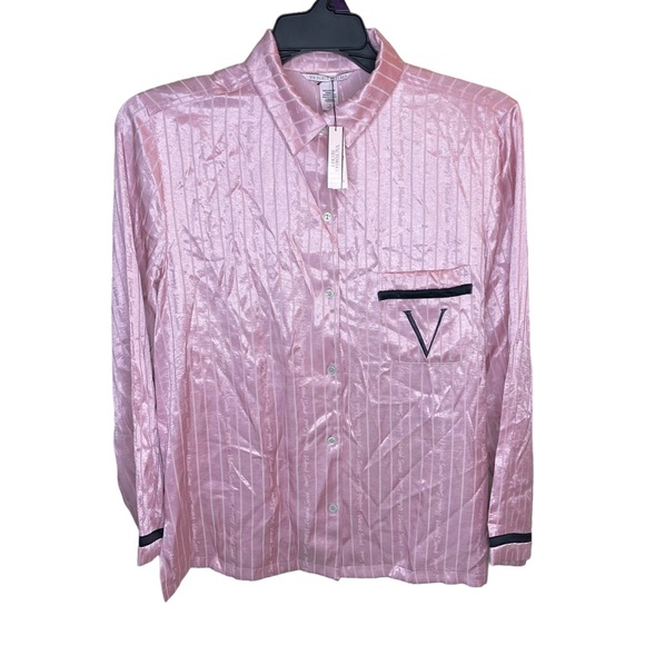 Victoria's Secret Other - Victorias Secret Pajama Shirt Women’s Medium Pink Striped Button Up Silky top